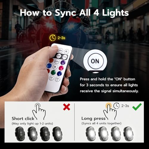 Mcbazel 4 Pcs Wireless Rechargeable Magnetic LED Strobe Lights, 8-Colors USB Waterproof Anti-Collision LED Car Flashing Warning Light with Remote Control for Cars, RC Cars, Bikes, Motorcycles
