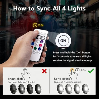 Mcbazel 4 Pcs Wireless Rechargeable Magnetic LED Strobe Lights, 8-Colors USB Waterproof Anti-Collision LED Car Flashing Warning Light with Remote Control for Cars, RC Cars, Bikes, Motorcycles