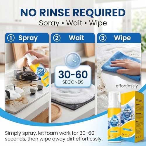 【2Pack】Foam Cleaner,4-in-1 Multi-Enzyme FoamCleaner,New Foam No-Rinse Cleaner,Multifunctional Foam-Cleaner Deep Cleaning Spray for Car Interior Leather Car Seat Cleaner,Kitchen Grease,Sofa Upholstery - color: 2Pack:Foam Cleaner