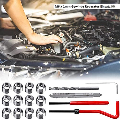 30 Piece M6 x 1.0mm Thread Repair Insert Kit, Stainless Steel Thread Repair Kit Helicoil Coil Compatible Hand Tool Set for Auto Repair - size: M6 x 1.0
