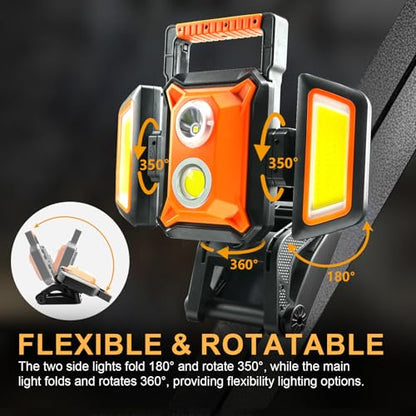 Tresda 4000LM LED Work Light Rechargeable with Clamp, 40W Magnetic Work Light Battery Powered with 5 Light Modes, 350° Rotation, Portable Job Site Lighting for Construction Site,Workshop,Car Repairing - style: Magnetic Clamp Stand