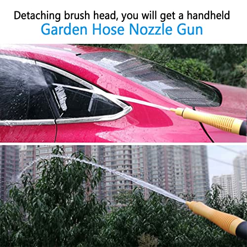 Rotating Car Wash Brush with Hose Attachment, Soft Chenille Microfiber Bristle Car Cleaning Brush Wash Mop Scrub Brush, Long Handle Car Washing Brush Kit with Soap Dispenser (Yellow)