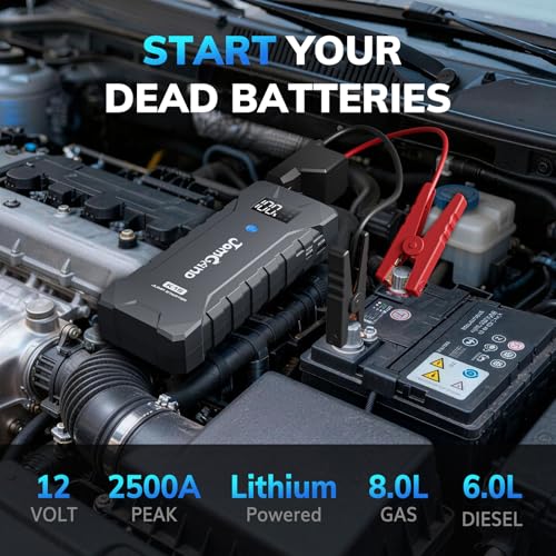 K15 Extremely Safe Jump Starter, 2500A Car Battery Jump Starter for Up to 8.0L Gas or 6.0L Diesel Engines, 12V Portable Jump Box with Smart Jumper Cable, USB-C Charge and 3 Mode Flashlight