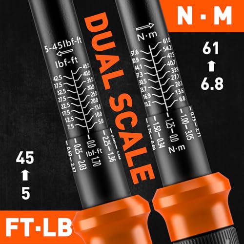 HORUSDY 3/8" 5PCS Torque Wrench Set(5–45 ft-lb/ 6.8–61 Nm) – Torque Wrench 3/8 Drive with 3" Extension, 3/8" to 1/4" & 3/8" to 1/2" Adapters, Case for Bike, Car, Moto & Other Repair - size: 5–45 ft-lb, style: 3/8" drive with 3" Extension, 3/8" to 1/4" & 3