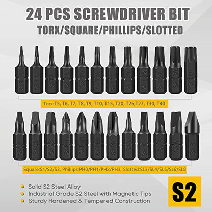 49-Pack Screwdriver Bit Set, Hex Head Drill Bit Set, Torx Square Slotted Phillips Bit Set with 1/4" Bit Holder, 1/4 Hex Shank, S2 Steel, 1"Long