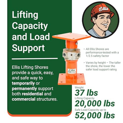 ELLIS Heavy-Duty Adjustable Steel Shore - Basement House Jack for Floor Leveling, Foundation, Beams & Concrete Bracing - 52,000 lb Capacity, 13"-20" Adjustable Support - size: 13" - 20" Adj. Safe Load Capacity (52,000 lb)