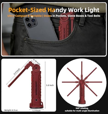 Rechargeable Work Light Flashlight, Tool Fathers Day Dad Gifts for Men Him Husband Grill Light Inspection Lamp with Magnetic Base Hook, 5 Modes 360° Rotate Car Emergency Repair 4 Pack - color: RED 4PCS
