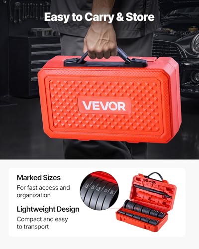 VEVOR Bearing Press Kit, 52 Pcs Bearing Race and Seal Driver Set with 49 Bushings and Handle Shaft, Bushing Driver Tool Set, Heavy Duty Carbon Steel Removal Installation Tool Kit - size: 52pcs