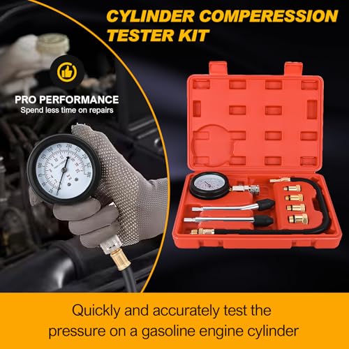Nilight Compression Tester Kit, 8PCS Petrol Gas Engine Cylinder Pressure Gauge 0-300 PSI Automotive Tool for Cars Trucks Motorcycles - color: 8pcs