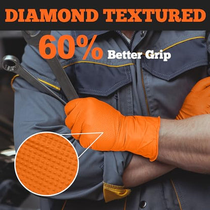 TitanFlex Heavy Duty Orange Nitrile Gloves, 6 Mil, Raised Diamond Texture, Mechanic Disposable Gloves, Latex Free Powder Free - color: 04 6mil (100ct), size: X-Large
