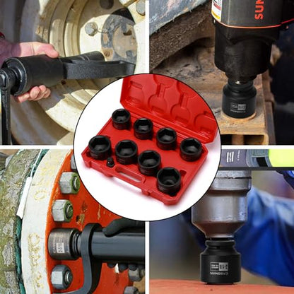 CASOMAN 9PCS 3/4" Drive Spindle Axle Nut Impact Socket Set, Include 1/2" to 3/4" Adapter, 6 Point, CR-MO, 2-1/16" to 2-1/2", Large Socket Set, Heavy Duty Use In Removing And Installing Axle Nuts - size: 9 PCS (2-1/16" to 2-1/2")