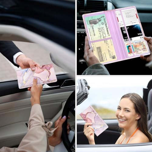 Car Registration and Insurance Holder，Colour Patterns Men Women Car License Document Registration and Insurance Card Holder - color: Multicolored marble