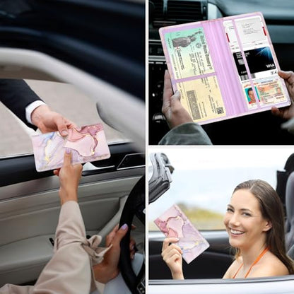 Car Registration and Insurance Holder，Colour Patterns Men Women Car License Document Registration and Insurance Card Holder - color: Multicolored marble