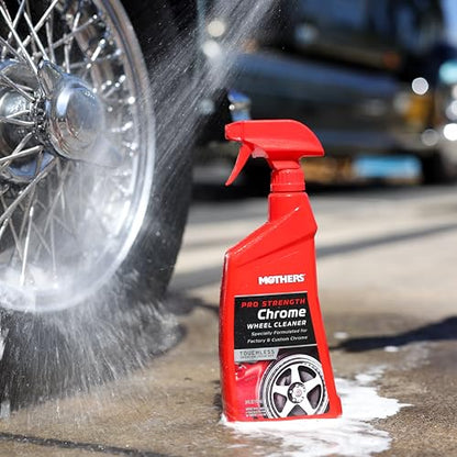 Mothers Pro-Strength Chrome Wheel Cleaner, 24 oz. (05824) | Safely Cleans Chrome & Roughcast Aluminum Mag Wheels, Removes Brake Dust, Grease, Dirt & Grime with Easy Spray-On, Hose-Off