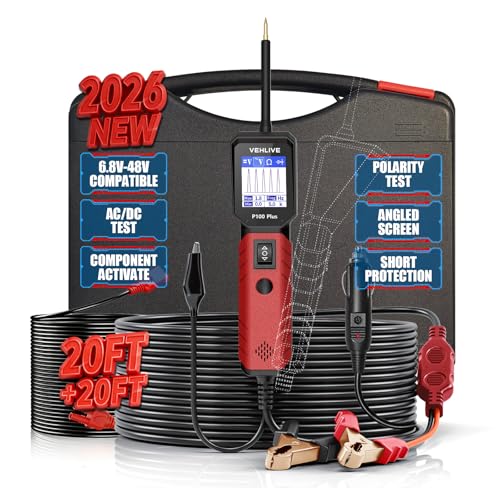 P100 Plus Automotive Power Circuit Probe Tester,12V 24V Car Automotive Diagnostic Test Tool, Digital Volt Ohm Meter W/Overload Protection, Circuit Fault Finder w/ 40FT Cable & Angled Screen