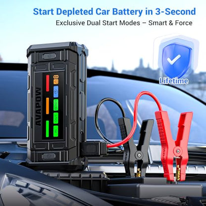 AVAPOW TJ18 5000A Battery Jump Starter Portable with 4" HD Display PD 18W Fast Charging,12V Jump Box, Car Battery Jump Starter for 8.0L Gas & Diesel Engines - size: 5000A