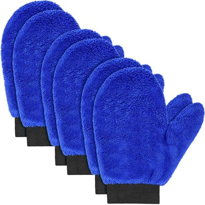 Teenyyou 6 Pcs Microfiber Dusting Mitt Car Wash Mitts Cleaning Glove with Thumb Reusable Terry Dusting Gloves with Elastic Wrist Cuff for Car Wheel Plants House Kitchen(Royal Blue,9.84 x 7.87 Inch) - color: Royal Blue, size: 9.84 x 7.87 Inch
