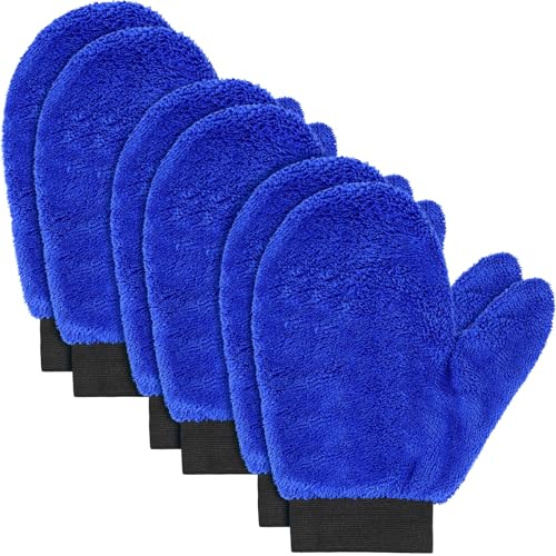Teenyyou 6 Pcs Microfiber Dusting Mitt Car Wash Mitts Cleaning Glove with Thumb Reusable Terry Dusting Gloves with Elastic Wrist Cuff for Car Wheel Plants House Kitchen(Royal Blue,9.84 x 7.87 Inch) - color: Royal Blue, size: 9.84 x 7.87 Inch