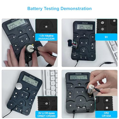 Dlyfull Battery Tester, LCD Display Universal Battery Checker for Ni-MH, Ni-CD, Li-ion, Alk & LiFe04 Batteries(AA AAA C D 9V 12V 18650 CR123A 2CR5 CR2032 Cells), 2X AAA Batteries Included