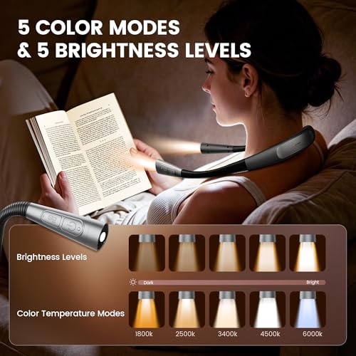 Glocusent Upgraded Neck Light,100Hrs Slimmer Reading Light for Books in Bed | 5 Color & 5 Brightness Book Light,Rechargeable Reading light Perfect for Crocheting,Knitting Repairing,Book Lovers,Christmas - color: Purple