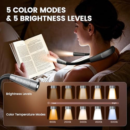 Glocusent Upgraded Neck Light,100Hrs Slimmer Reading Light for Books in Bed | 5 Color & 5 Brightness Book Light,Rechargeable Reading light Perfect for Crocheting,Knitting Repairing,Book Lovers,Christmas - color: Blue