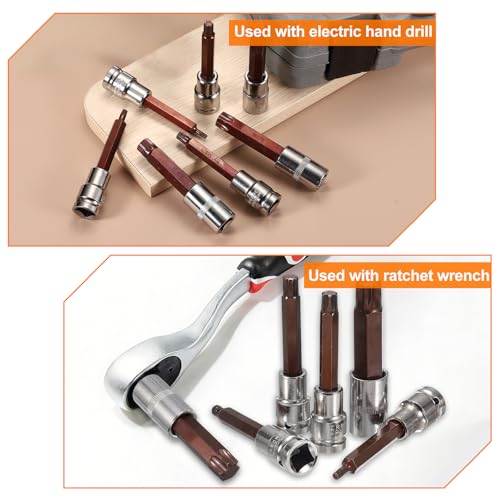HARFINGTON Torx Bit Socket 1/2" Drive T45 S2 Steel 6 Point Head Long Screwdriver Drill Bits CR-V Steel Socket Adapter for Home Auto Axle Hex Nuts Bolts Repair - size: T45