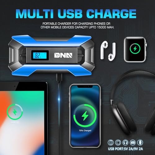 DNA MOTORING 12V 1500A 15000 mAh Portable Car Battery Jump Starter, Battery Pack Chargers, Jump Box， for Up to 7.0L Gas & 5.5L Diesel Engine TOOLS-00216 Blue - color: Blue, style: 1500A Peak