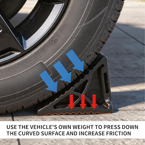 Rubber Wheel Chocks for RV Trailer, Upgraded Deformable Design, Wrapping Around Tires, Conforming to Ground, Better Load-Bearing and Anti-Slip, Safety, Durable, 2 Pack - size: 2pack_95D