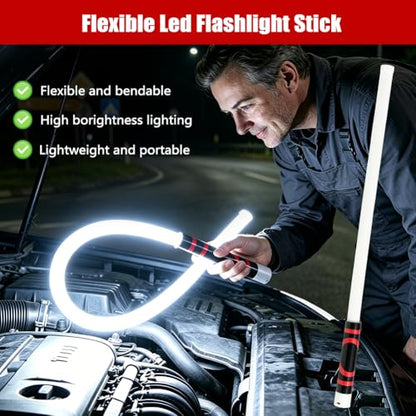 Abnaok Flexible LED Flashlight Stick, 30 in Bendable Mechanic Light with High-Lumen LED, Rechargeable Bendable Flashlight, 3 Lighting Modes, Automotive Illumination Tool for Mechanic Car Repairs