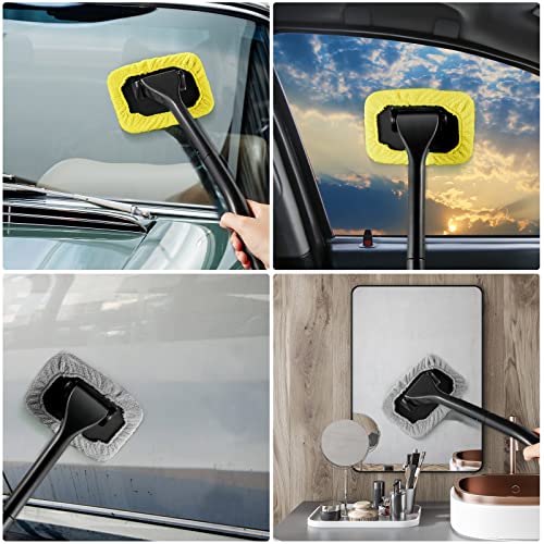 Frienda 2 Set Windshield Cleaner Tool Inside Car Windshield Cleaning Wand Auto Window Cleaner with Detachable Handle, 8 Reusable Microfiber Pads and 2 Spray Bottles for Car Interior(Gray, Yellow) - color: Gray, Yellow