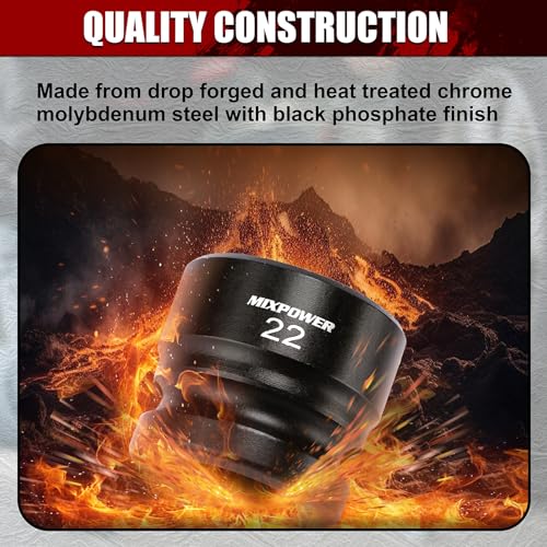 MIXPOWER 15-Piece 1/2" Drive Stubby Impact Socket,CR-MO,10-24mm,6-Point,Metric,Radius Corner Design, Axle Nut Impact Grade Socket for Easy Removal - size: 1/2" Drive / Metric Set