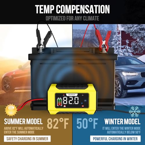 NEXPEAK NC215 15-Amp Battery Charger, Trickle Charger Car Battery Charger 12V 24V LiFePO4 Lead Acid Portable 9-Stage Smart Battery Maintainer w/Temp Compensation for Car Truck Lawn Mower Boat Marine