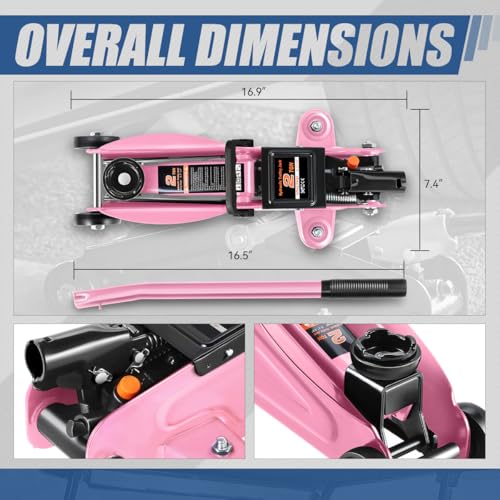 Auto Dynasty 2 Ton Floor Jack with Jack Stands, Heavy Duty Steel Hydraulic Racing Floor Jack with Single Piston Quick Lift Pump, Hydraulic Trolley Service Car Jack, Pink - color: Pink