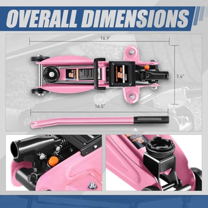 Auto Dynasty 2 Ton Floor Jack with Jack Stands, Heavy Duty Steel Hydraulic Racing Floor Jack with Single Piston Quick Lift Pump, Hydraulic Trolley Service Car Jack, Pink - color: Pink