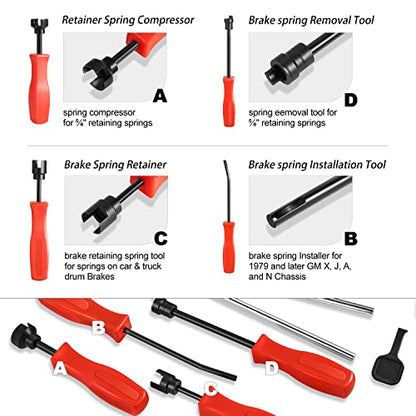 DNA Motoring TOOLS-00245 8-Pcs Brake Service Kit - Brake Spring Installer Remover Plier Tools Set with Carrying Case,Red - color: Red