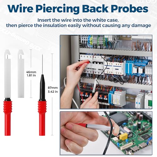 2 Wire 30 ft Retractable Test Leads with 4 mm Banana Plugs and Multimeter Test Leads Kit, Gold-Plated Test Probes, Alligator Clips, Test Hook Clips, Wire Piercing Back Probes and Spade Connectors