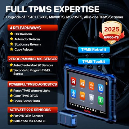 Autel MaxiPRO MP900TS Bidirectional OBD2 Scanner, Full TPMS & Coding | CAN FD DoIP Support 8-inch Auto Scan 2.0, 40+ service upgraded replacement for MK900TS, MS906PRO, MP900BT