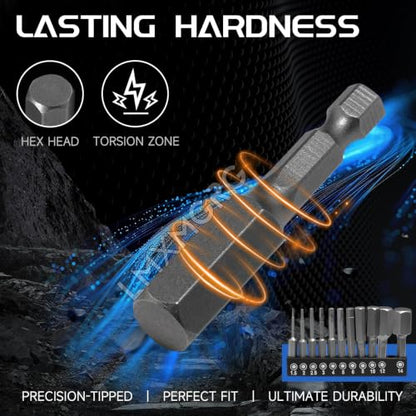 11PCS Hex Head Allen Wrench Drill Bit Set,Metric Hex Bit Set,1/4 Inch Square Shank Impact CNC Machined Screwdriver Bits(50mm) - color: 11pcs Hex Head