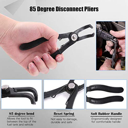 Glarks Fuel Line Pliers Set, 9 Inch Fuel Filter Caliper Hose Pipe Clamp Clip and 80 Degree Disconnect Pliers Set for Car Maintenance