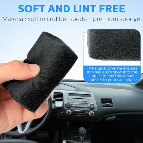 Riakrum 12 Pack Microfiber Applicator Pads Suede Car Detailing Sponge Ceramic Coating Applicator Pads Coating Sponge for Cars Graphene Metal Plastic Trim Ceramic Spray Applying Wax (Black) - color: Black