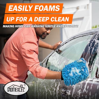 HOMEXCEL Car Wash Mitt, 2PK Chenille Microfiber Wash Mitt, Scratch-Free & Lint-Free, Rich Foam, Highly Absorbent, Double Sided, Perfect for Car Washing and Detailing, 10.2" x 6.7 ", Blue - color: Blue