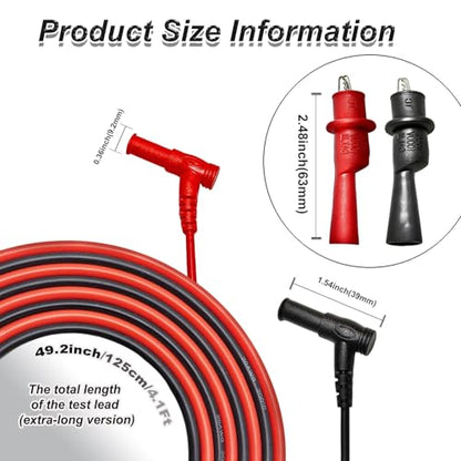 Multimeter Leads Kit, 49-Inch Silicone Test Leads, CAT III 1000V 20A | Premium probe accessories; gold-plated tips; alligator clips; 0.8 mm back probes; fits Fluke, AstroAI and Klein meters
