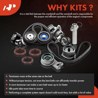 A-Premium Timing Belt Kit with Water Pump Compatible with 03-18 Honda Accord Crosstour Pilot Odyssey Ridgeline Acura MDX RDX RL TL TSX ZDX Saturn Vue 3.0L 3.2L 3.5L 3.7L V6 19200RDVJ01 TKH002 TCKWP329
