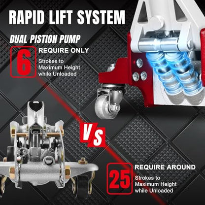 1.5 Ton (3300 lb) Racing Floor Jack - Aluminum/Steel Hybrid with Quick Lift Pump - Low Profile Design for Sports Cars - TAM815016