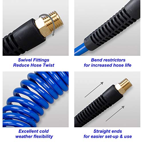 22 Pieces Air Compressor Accessories kit, 1/4 inch x 25 ft Recoil Poly Air Compressor Hose Kit, 1/4" NPT Quick Connect Air Fittings, Tire Inflator Gauge, Blow Gun, Swivel Plugs