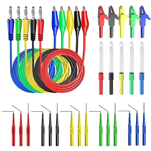 Goupchn Back Probe Kit 30PCS Banana Plug to Copper Alligator Clip Automotive Test Leads Set with Alligator Clips, Wire Piercing Probes, 15PCS 30V Back Probe Pins for Car Repairing Diagnostic 5 Colors - size: 30PCS