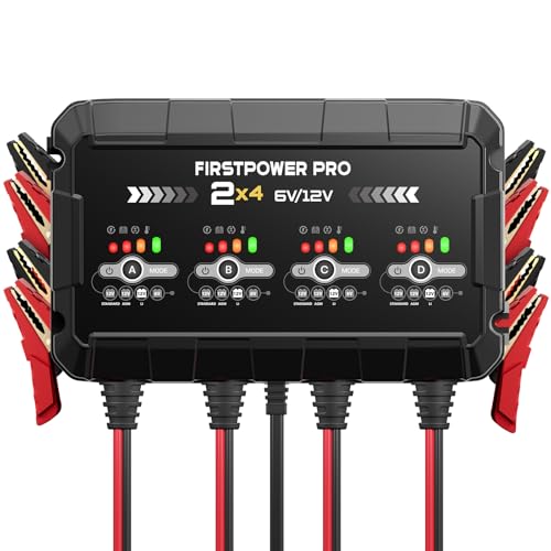 8A 4-Bank Car Battery Charger (2A/Bank) - 6V & 12V Automatic Trickle Charger, Motorcycle Battery Maintainer & Desulfator with Overcharge & Temperature Compensation – for Lead Acid, AGM, Gel, LiFePO4