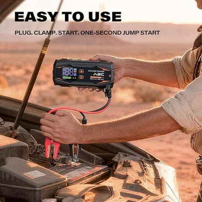 A2C T18 1500A Portable Car Jump Starter, 12V Auto Battery Booster | Fits 6.0L gas / 3.0L diesel, 12000mAh power bank, QC3.0 fast charging, NTC smart safety clamps, LED flashlight, with EVA case