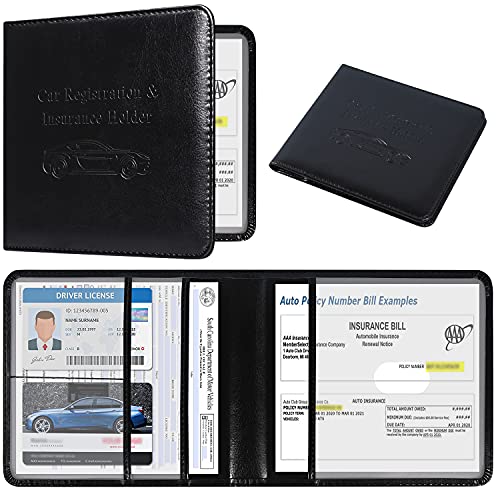 DMLuna Car Registration and Insurance Holder, Folio Leather Vehicle Card Document Glove Box Organizer, Auto Truck Compartment Accessories for Essential Information, Driver License Cards, Black - color: Black, size: Folio Style