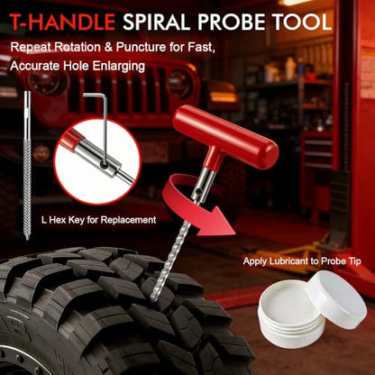 132Pcs Heavy Duty Tire Repair Kit, Professional Tire Plug Kits with Rubber Nails, 50Pcs Plugs, Fix a Flat Puncture Patch Tools for Motorcycle, Car,Truck, ATV, Auto, UTV & Lawn Mower(Tubeless) - size: 132 Piece Set